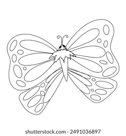 Continuous line drawing of a butterfly isolated on white background. Hand drawn doodle vector illustration.