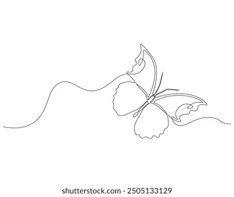 Continuous line drawing of butterfly . Single line illustration of butterfly flying. Flying animal concept. Editable outline