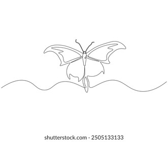 Continuous line drawing of butterfly . Single line illustration of butterfly flying. Flying animal concept. Editable outline