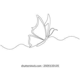 Continuous line drawing of butterfly . Single line illustration of butterfly flying. Flying animal concept. Editable outline