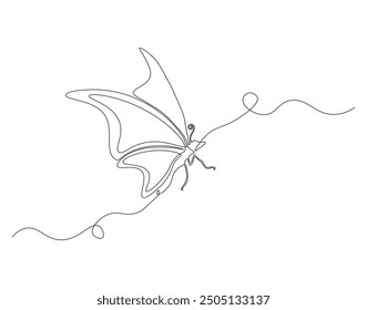 Continuous line drawing of butterfly . Single line illustration of butterfly flying. Flying animal concept. Editable outline