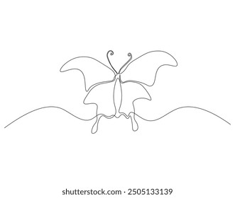 Continuous line drawing of butterfly . Single line illustration of butterfly flying. Flying animal concept. Editable outline