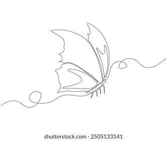 Continuous line drawing of butterfly . Single line illustration of butterfly flying. Flying animal concept. Editable outline