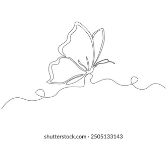 Continuous line drawing of butterfly . Single line illustration of butterfly flying. Flying animal concept. Editable outline