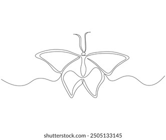 Continuous line drawing of butterfly . Single line illustration of butterfly flying. Flying animal concept. Editable outline