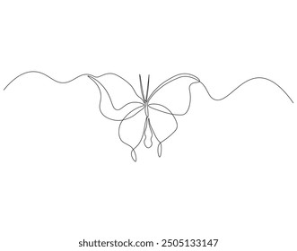 Continuous line drawing of butterfly . Single line illustration of butterfly flying. Flying animal concept. Editable outline