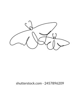Dibujo de línea continua de la mariposa. Ilustración vectorial de la forma animal en el estilo de contorno de moda.