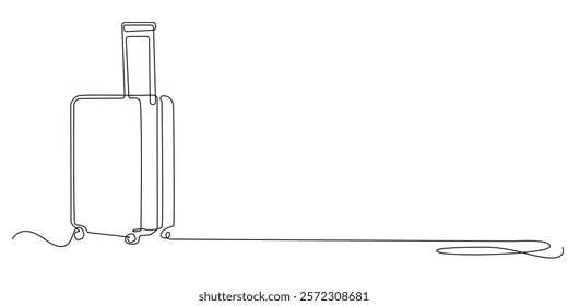 continuous line drawing of cabin suitcase.single line drawing of push suitcase for travel.single line of suitcase holiday sign.isolated white background