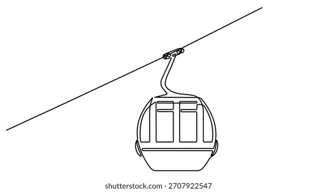 Continuous line drawing of cable car. One line drawing of cable car transportation in mountainous areas for tourism. Cable car in continuous line art drawing style. Single line vector illustration
