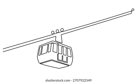 Desenho de linha contínua do teleférico. Um desenho de linha de transporte de teleférico em áreas montanhosas para o turismo. Teleférico em estilo de desenho de arte de linha contínua. Ilustração de vetor de linha única