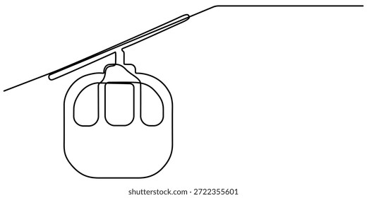 desenho de linha contínua do teleférico.um desenho de linha do transporte de teleférico em áreas montanhosas para o turismo. ilustração de vetor de linha única. fundo branco isolado. 