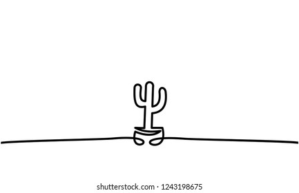 Continuous line drawing of cactus plant. Lines black on white background. Vector illustration