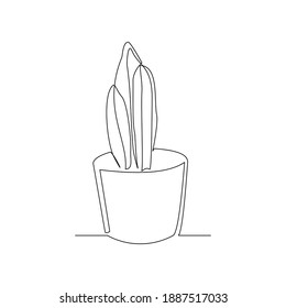 Continuous line drawing of cactus in pot. One lien art isolated white background of potted cactus.  Vector illustration