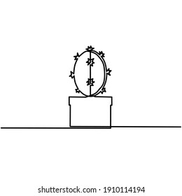 Dibujo de línea continua de cactus, línea única, signo de objeto, ilustración vectorial