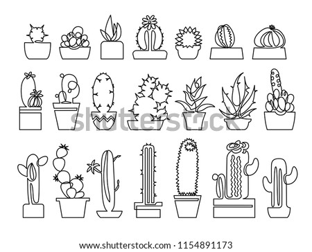 Continuous Line Drawing Cactus Succulent Icons Stock Vector (Royalty ...