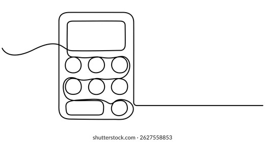  Continuous line drawing of calculator. Back to school. technology education. Icon one line, single line art, vector illustration, Financial Calculation Line Icon Design with Editable Stroke.