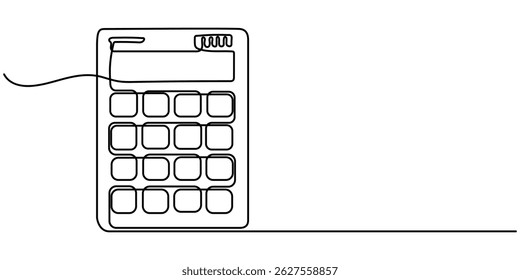  Continuous line drawing of calculator. Back to school. technology education. Icon one line, single line art, vector illustration, Financial Calculation Line Icon Design with Editable Stroke.