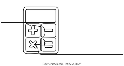 Continuous line drawing of calculator. Back to school. technology education. Icon one line, single line art, vector illustration, Financial Calculation Line Icon Design with Editable Stroke.