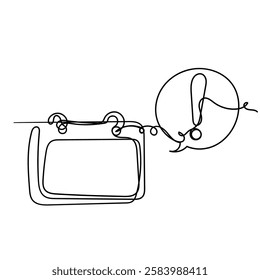 continuous line drawing calendar with exclamation point in the bubble talk illustration