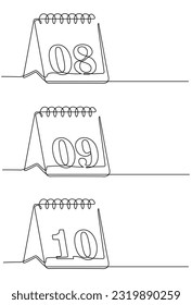 Continuous line drawing of calendar icon with dates beginning 1st to 31st. calendar icon in single line doodle style. Date. Calendar icon Dates 8,9,10, eps10 vector illustration