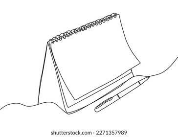 Continuous line drawing of calendar with pen. Vector illustration