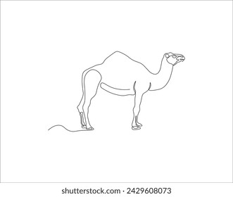 Continuous Line Drawing Of Camel. One Line Of Arabian Camel. Camel In Arabia Continuous Line Art. Editable Outline.
