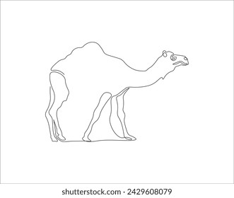 Continuous Line Drawing Of Camel. One Line Of Arabian Camel. Camel In Arabia Continuous Line Art. Editable Outline.