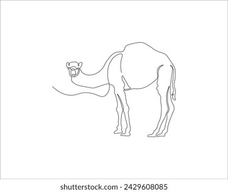 Continuous Line Drawing Of Camel. One Line Of Arabian Camel. Camel In Arabia Continuous Line Art. Editable Outline.