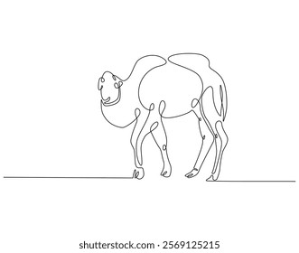 Continuous line drawing of camel. Single line illustration of arabian camel. Dessert animal, dromedary vector outline. Editable outline
