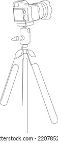 Continuous line drawing of the camera on a tripod. Vector illustration.