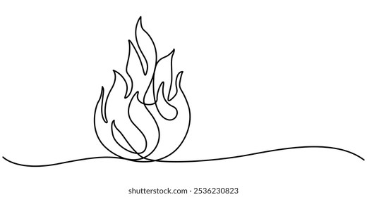 Desenho de Linha Contínuo do Ícone Campfire. Ilustração de vetor de símbolo desenhado à mão, Ícone de linha única Campfire, Arte de linha de fogo, Ilustração de vetor de fogo de desenho de linha contínua