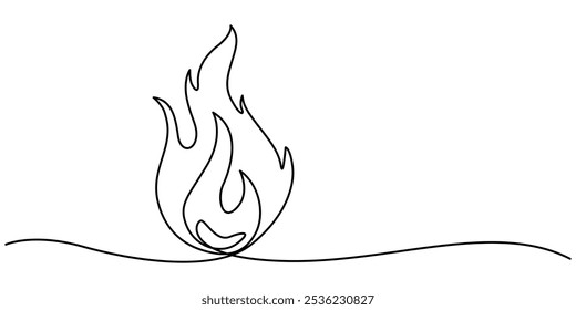 Continuous Line Drawing of Campfire Icon. Hand Drawn Symbol Vector Illustration, Campfire Single Line Icon, Fire line art, Continuous line drawing  fire vector illustration