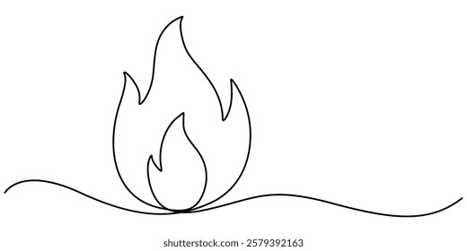 Continuous Line Drawing of Campfire Icon. Hand Drawn Symbol Vector Illustration, Campfire Single Line Icon, Bon fire single line art, continuous one line drawing of  Isolated outline vector icon, pro.