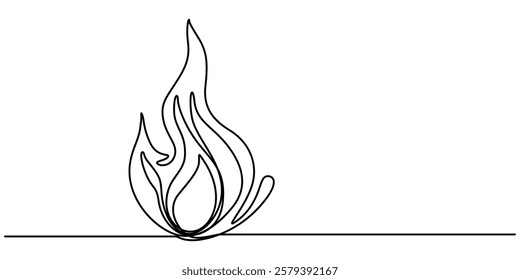 Continuous Line Drawing of Campfire Icon. Hand Drawn Symbol Vector Illustration, Campfire Single Line Icon, Bon fire single line art, continuous one line drawing of  Isolated outline vector icon, pro.