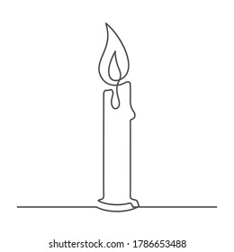 Continuous line drawing of candle light on white background. Vector illustration