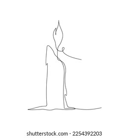 Continuous Line Drawing Candle Lighted on White Background