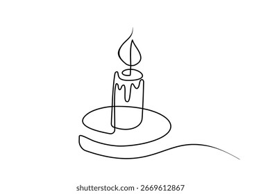continuous line drawing of a candle on a saucer isolated 