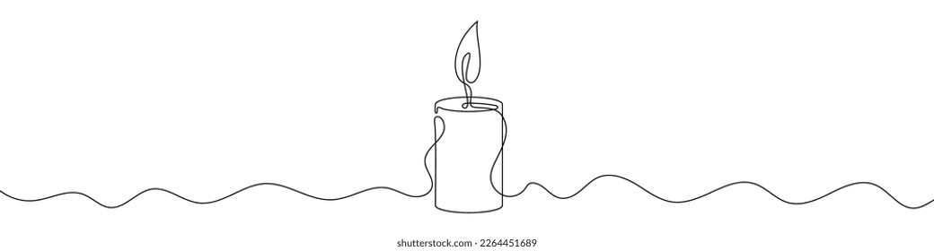 Continuous line drawing of candle. Candle one line icon. One line drawing background. Vector illustration. Christmas candle icon
