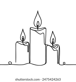 Continuous line drawing of a candle. One line candle icon on white background. Vector illustration