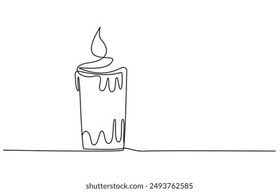 Continuous line drawing of candle. Candle one line icon. One line drawing background. Vector illustration. Christmas candle icon, the candle is drawn with one continuous line. Vector illustration.