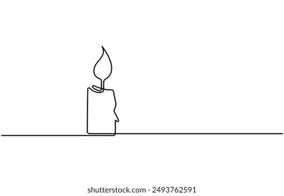 Continuous line drawing of candle. Candle one line icon. One line drawing background. Vector illustration. Christmas candle icon, the candle is drawn with one continuous line. Vector illustration.