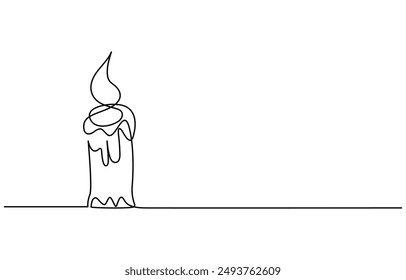 Continuous line drawing of candle. Candle one line icon. One line drawing background. Vector illustration. Christmas candle icon, the candle is drawn with one continuous line. Vector illustration.