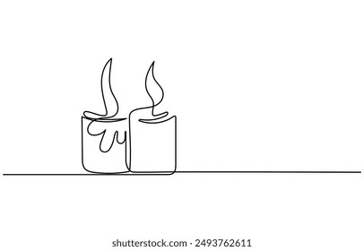 Continuous line drawing of candle. Candle one line icon. One line drawing background. Vector illustration. Christmas candle icon, the candle is drawn with one continuous line. Vector illustration.