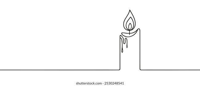 Desenho de linha contínua da vela. Vela um ícone de linha. Plano de fundo do desenho de uma linha. Ilustração vetorial. Ícone de vela de Natal, a vela é desenhada com uma linha contínua. Ilustração vetorial.