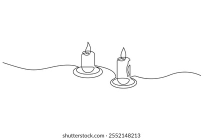 Continuous line drawing of candle. Candle one line icon, Candle Single Continuous Line Drawing, Continuous line drawing of candle.