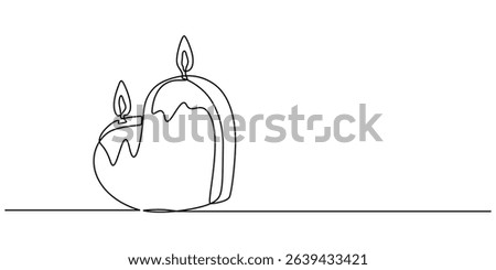 Continuous line drawing. Candles and heart. Black isolated on white background. Hand drawn vector illustration, Candle with a heart, Burning fire candle with love continuous one line drawing, Continue