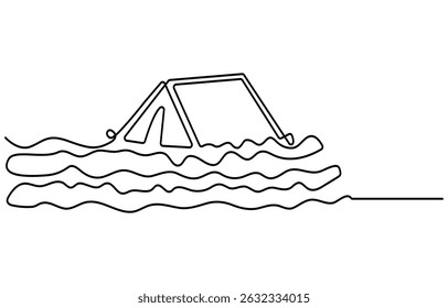 Desenho de linha contínua da tenda do acampamento de lona. Camping tenda em simples esboço ilustração.