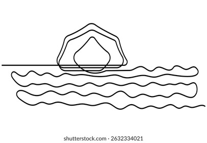 Continuous line drawing of canvas camp tent. Camping tent in simple outline illustration.