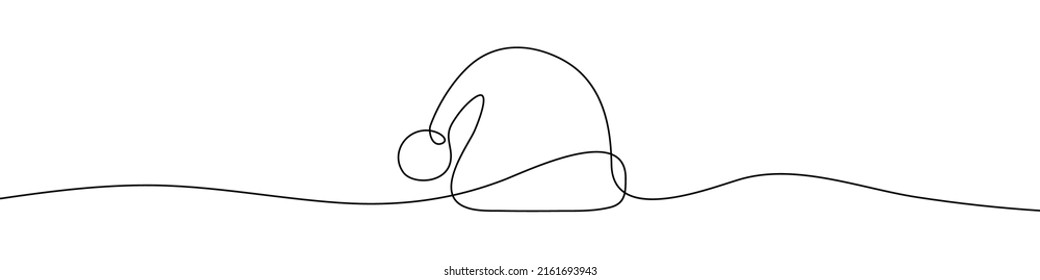 Continuous line drawing of cap of santa. Christmas hat one line icon. One line drawing background. Vector illustration. Winter hat black icon