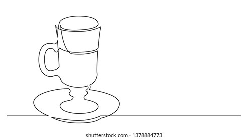 continuous line drawing of cappuccino coffee tall cup with extra foam